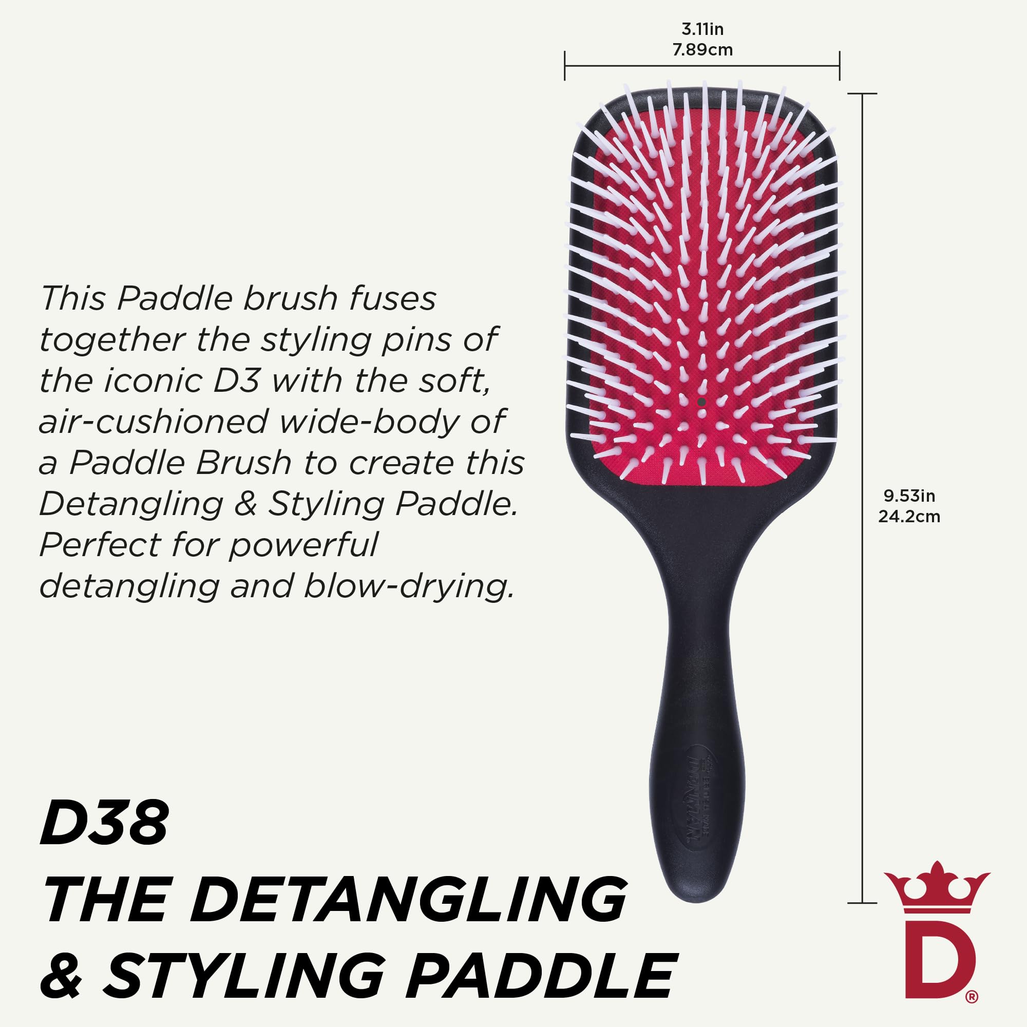 Denman Power Paddle Hair Brush for Quick and Convenient Detangling, Blow Drying and Styling - Combination of D3 Styling Pens & Paddle Brush - For Men and Women P038