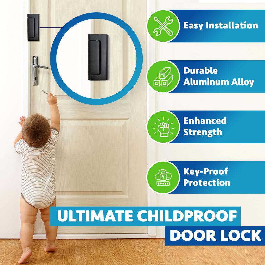 Dwell+Good Door Locks (2-Pack) - Easy To Install Aluminum Home Security Door Locks for Front Door - Child Proof Door Lock for Kids Safety - Withstand 800 lb of Force & Tamper Proof Top Door Lock Latch