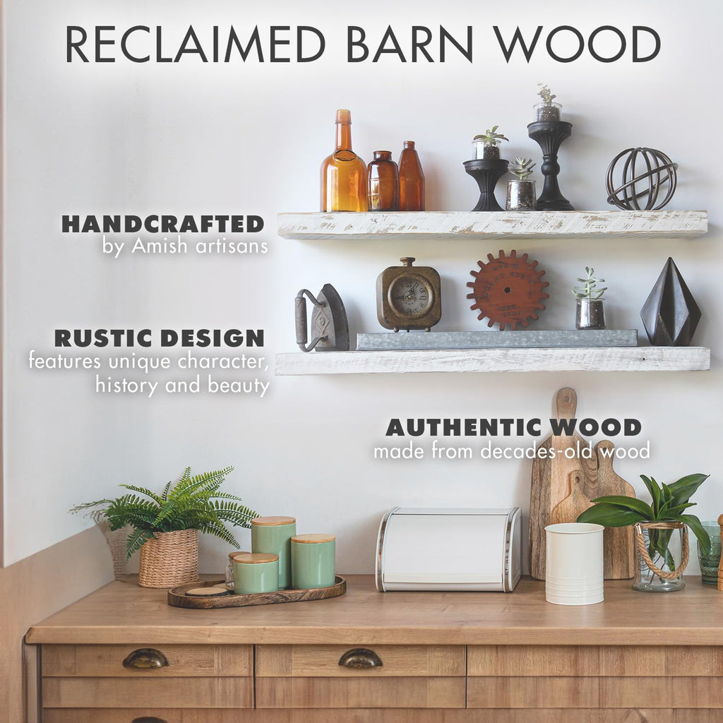 Urban Legacy Reclaimed Barnwood Planks | Floating Shelves for Wall w/Flush Mount Shelf Bracket Set Included | Set of 2 (Coffee Bean, 18"x 4.5"x 2")