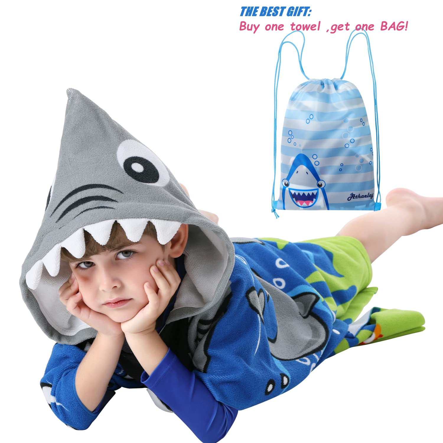 Soft Microfiber Swim Cover-ups for 3 to 10 Years Old Kids Hooded Bath Beach Poncho Towels (Alligator, Fits 3-10 Years)