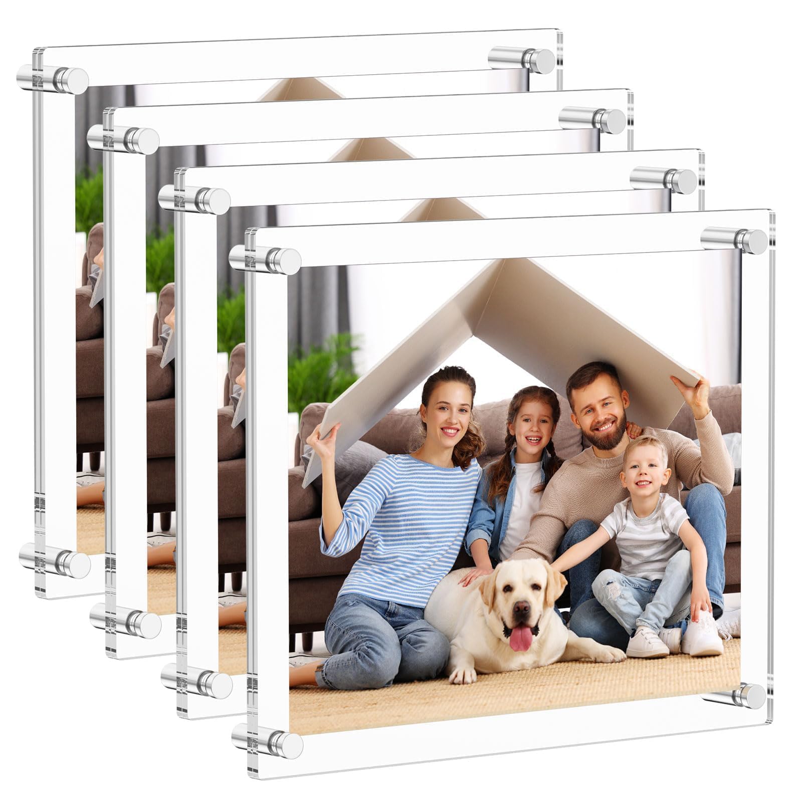 AITEE 8x10 Acrylic Picture Frames 4 Pack, Clear Picture Frames for Wall, Modern Frameless picture Frames Lucite Transparent Square Cubes Floating Hanging Photo Frame Gift for Home Office Display