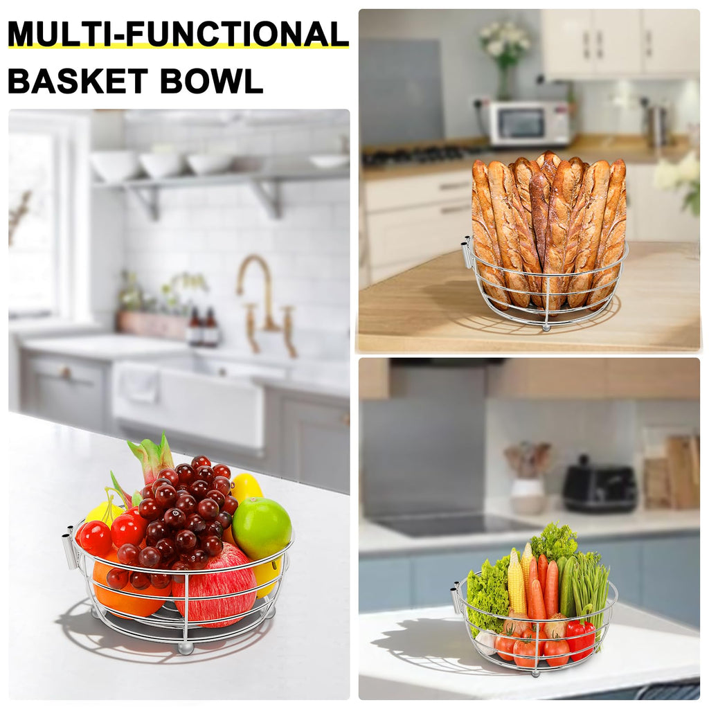 Livabber Countertop Fruit Basket Bowl with Banana Hanger, Modern Standing Fruit Vegetable Bowl Storage, with Banana Tree Holder for Kitchen Dinning Table (Round Marble, Black)