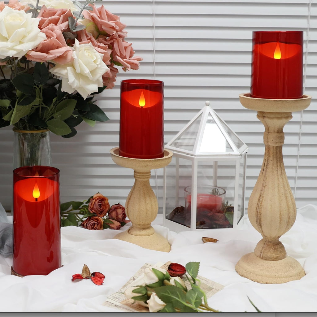 NURADA Flameless Candles with Remote Timer: 3D Wick Battery Operated Led Pillar Acrylic Fake Candle Set for Home Decoration Romantic Ambiance - Gold 2 Pack