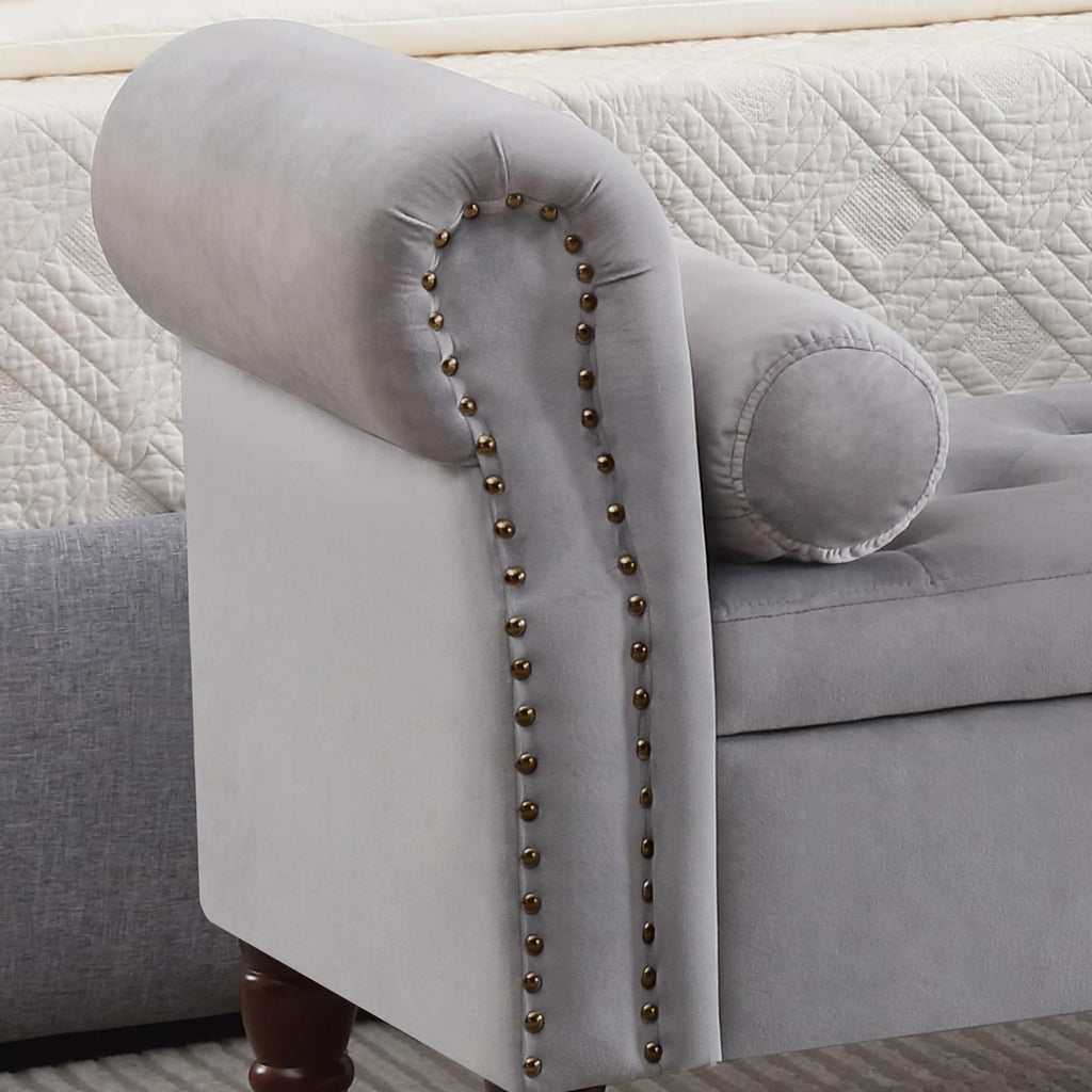 Storage Bench for Bedroom, 67" End of Bed Bench King Size, Velvet Bedroom Bench with Storage, Upholstered Tufted Storage Ottoman Benches with Arms for Bedroom, Entryway, Living Room, Beige