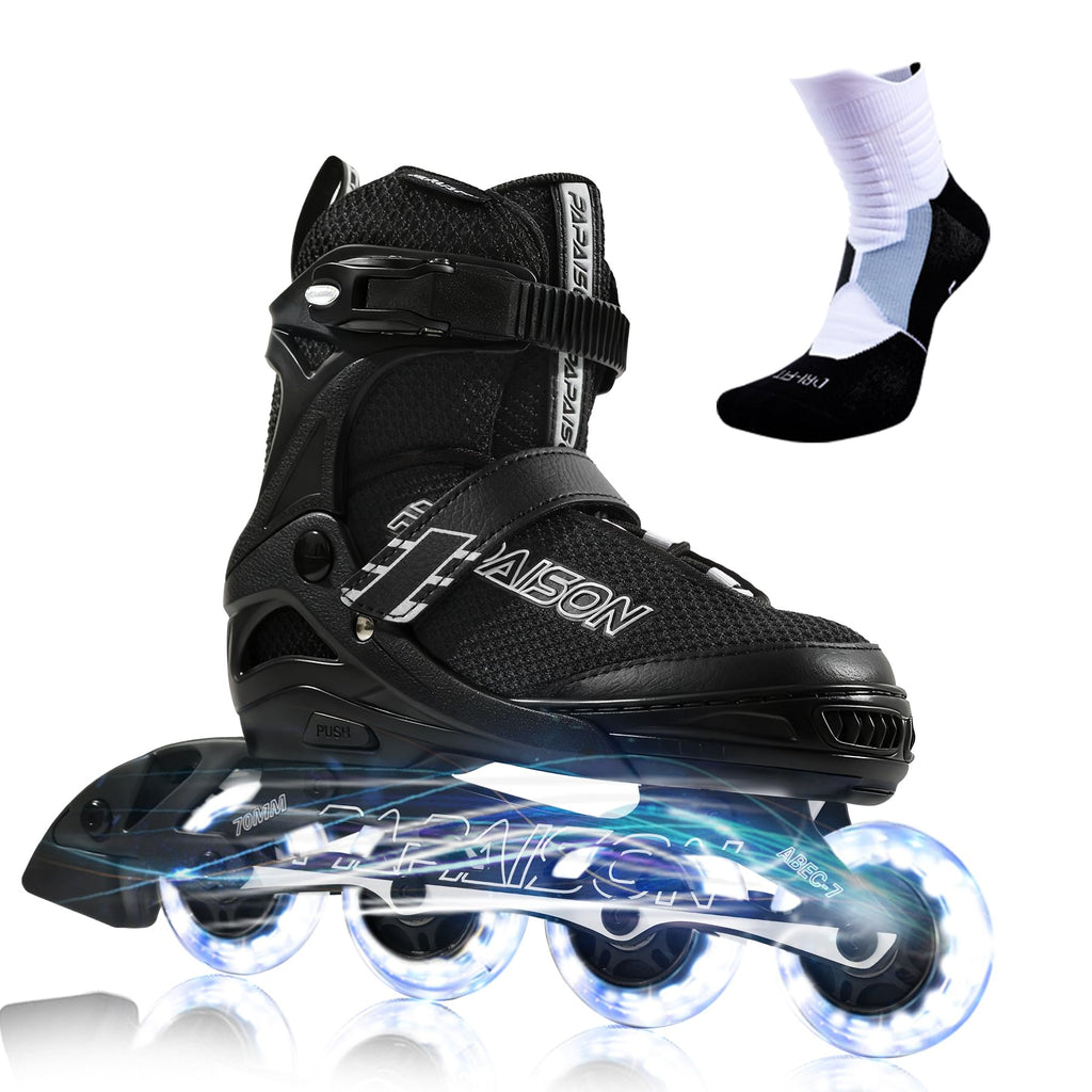 PAPAISON Adjustable Inline Skates for Kids and Adults with Full Light Up Wheels, Outdoor Roller Skates for Girls and Boys, Men and Women