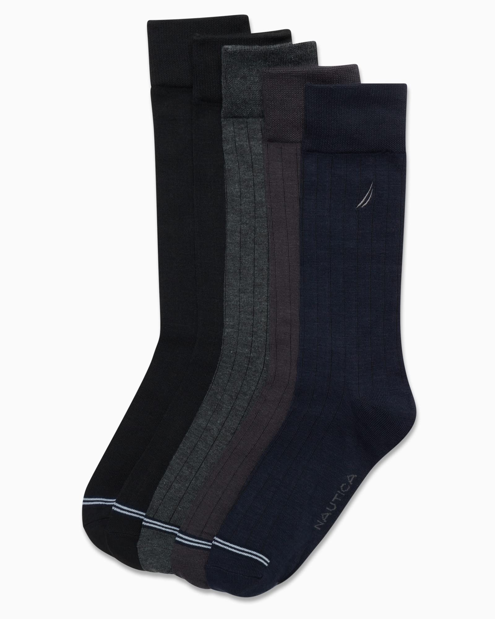 Nautica Mens Dress Socks - 5 Pack Breathable Comfort Stretch Crew-Length Work Socks for Men for Business Formal Wear (6-12.5)