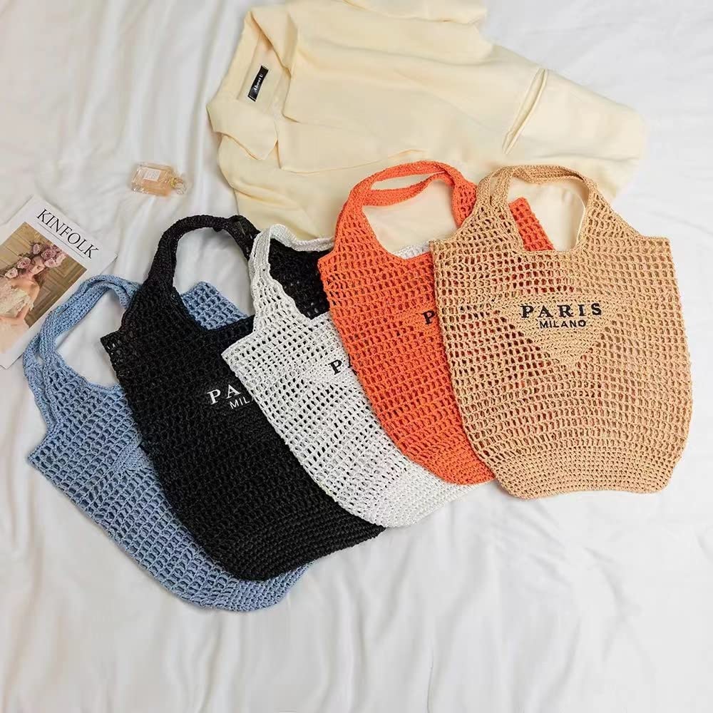 POOOPSSD New Woven Bag, Straw Mesh Tote Bag, Beach, Shoulder Bag, Hobo Women, Foldable Large Capacity, for Holiday.