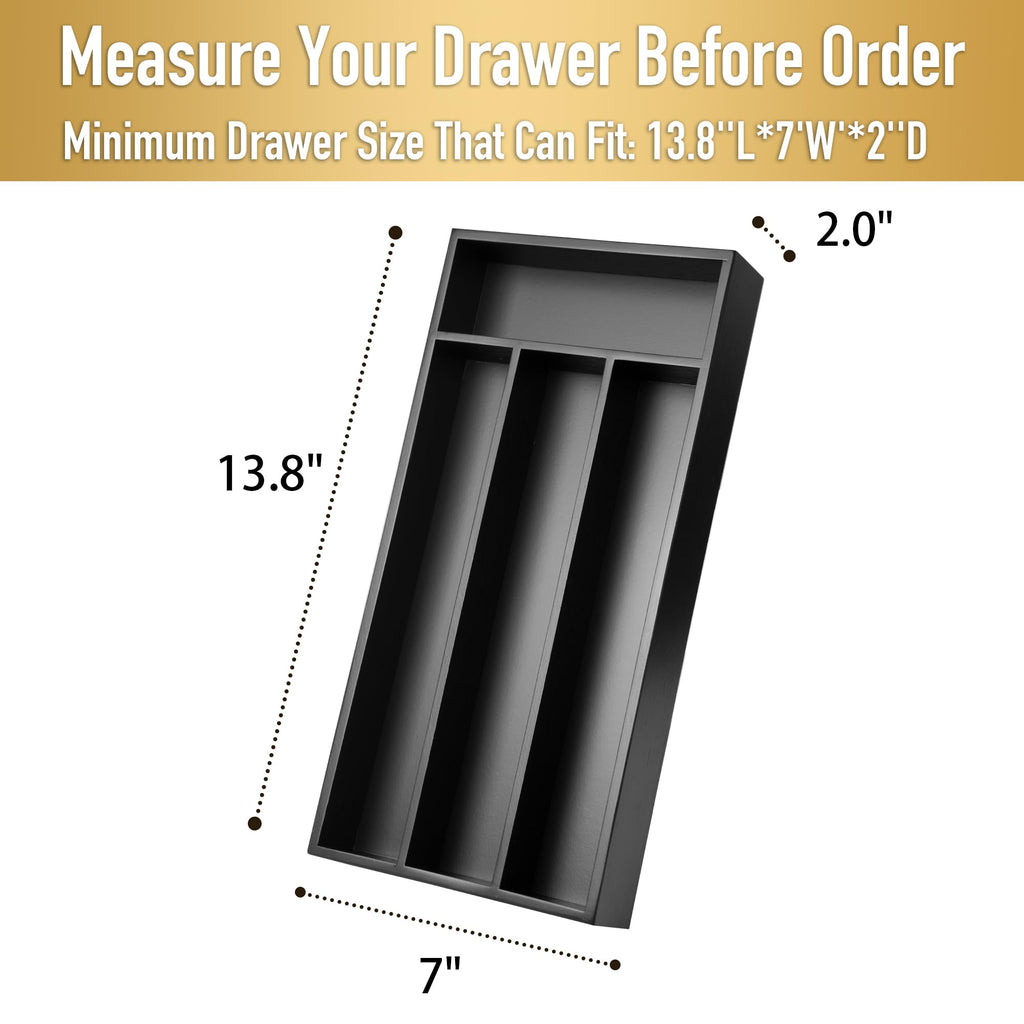 Acacia 4 Slot Silverware Drawer Organizer - Cutlery Holder with Flatware Tray