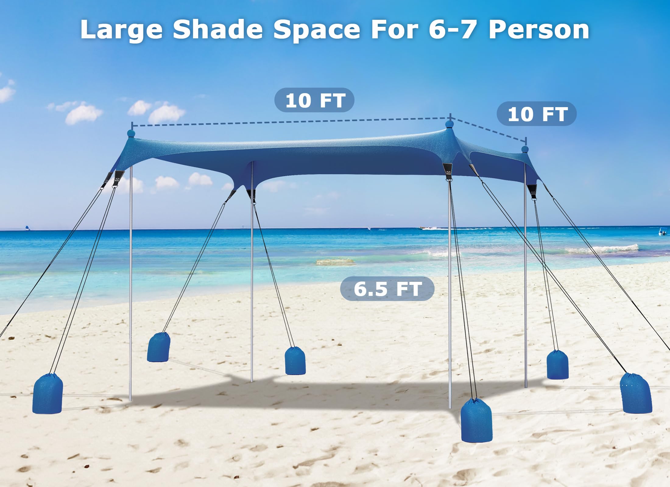 Gorich Beach Tent Sun Shelter with 8 Sandbags, UPF50+ Protection & Windproof Pop Up Beach Canopy Tent Sun Shade for Family, Travel & Camping, Easy Setup Canopy Umbrella