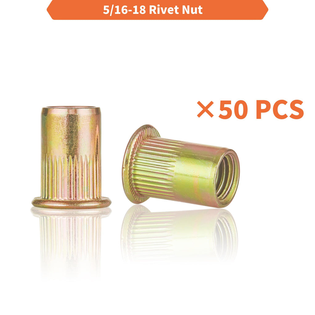 Rivet Nut Installation Tool Set Flat Head Rivnut Threaded Insert Nut Kit SAE & Metric for Metal Heavy Duty Zinc Plated Nutsert (1/4-20(Rivet Nut Tool-25pcs))