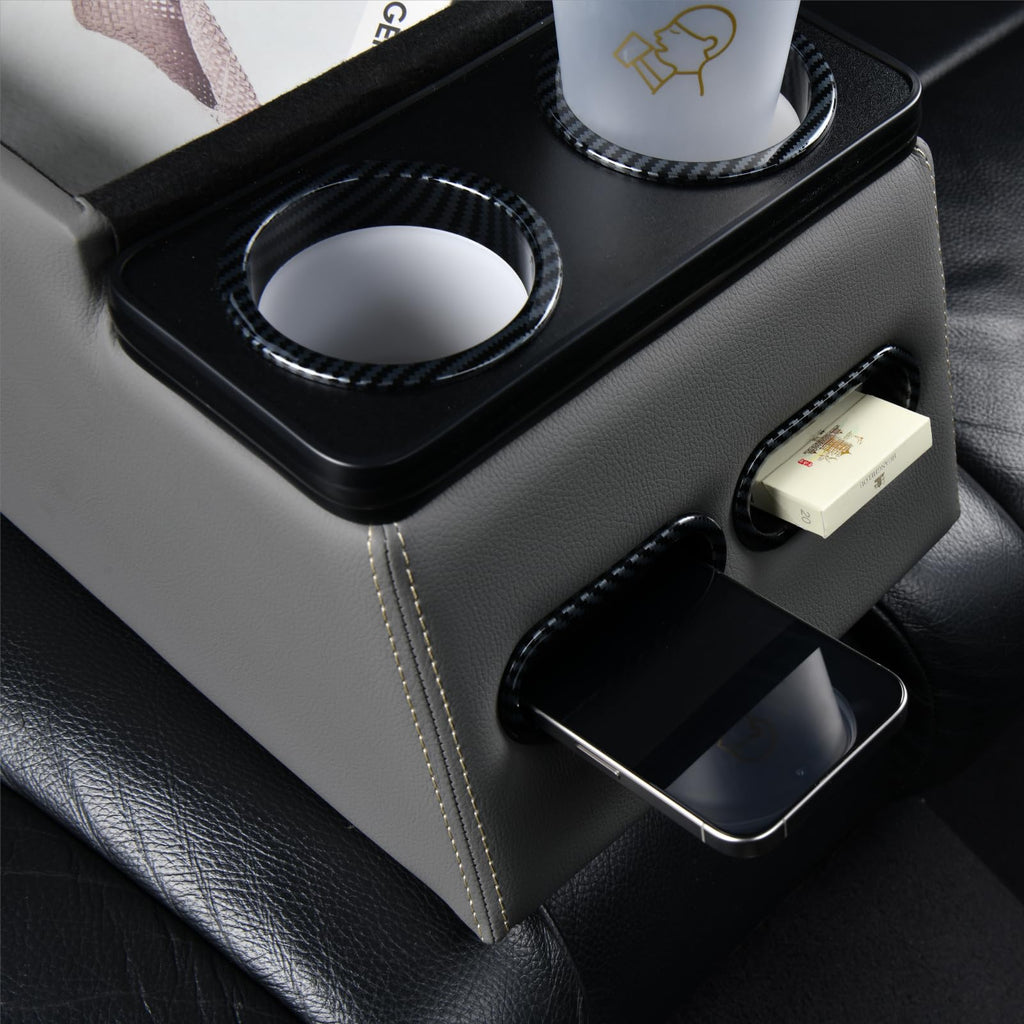 Coverado Car Center Console, Universal Rear Bench Seat Consoles, Truck Seat Organizer and Storage, Back Seat Car Organizer with Cup Holder, Large Storage Box, Central Armrest Box (Regular, Beige)