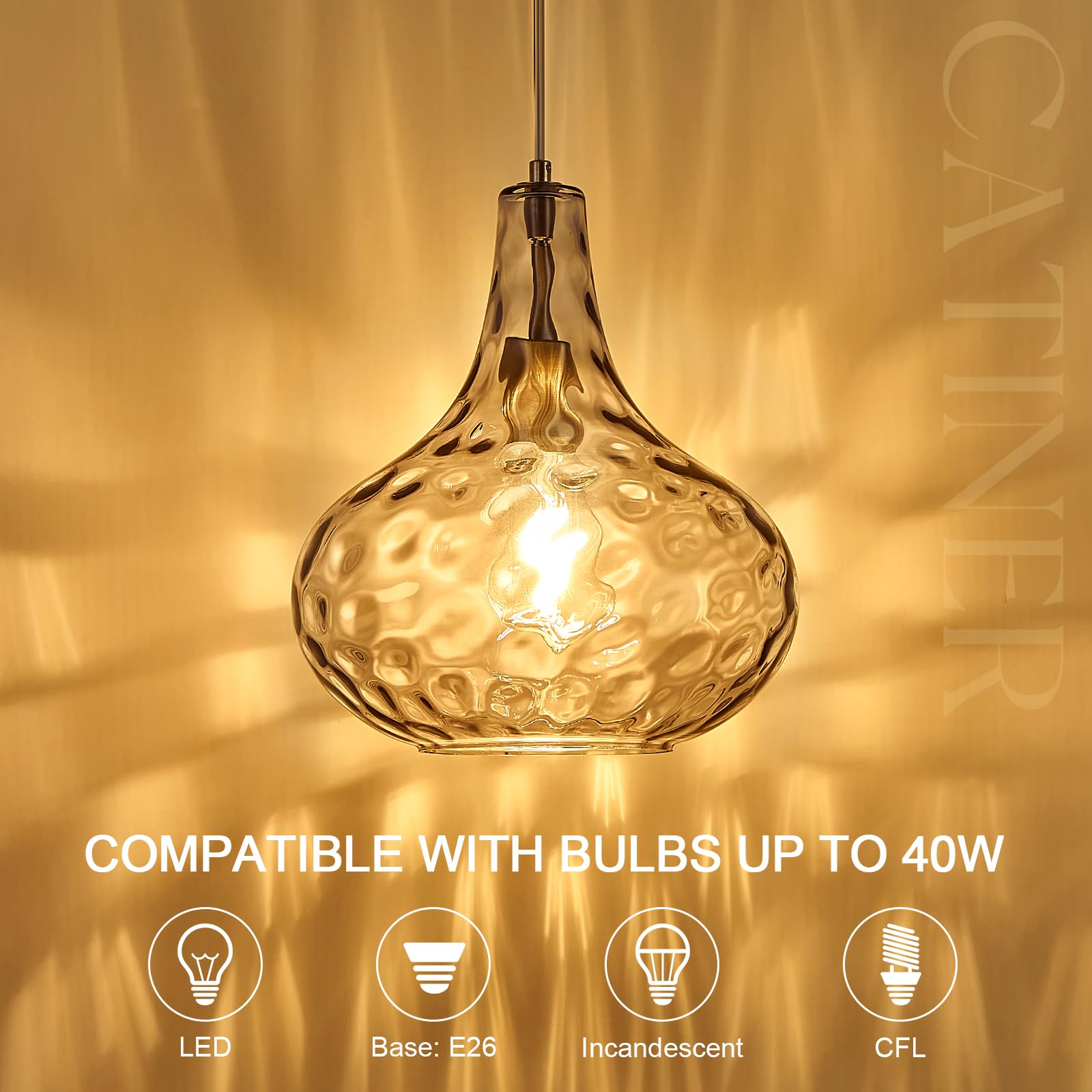 Glass Large Pendant Lights for Kitchen Island Blown Glass Pendant Light Clear Hammered Shade Hanging Ceiling Lights with Black Finish for for Kitchen Island, Sink, Hallway, Living Room 11 inch
