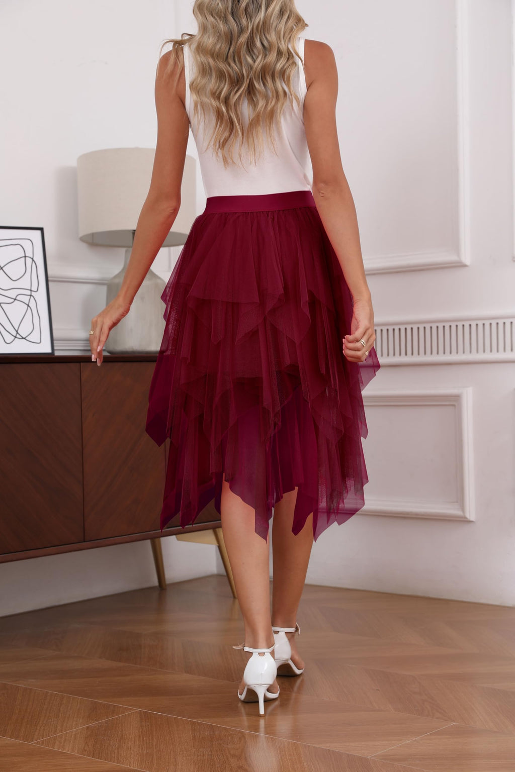 Hanpceirs Women's Tulle Skirts High Low Layered A-line Midi Skirt Irregular Tutu for Women