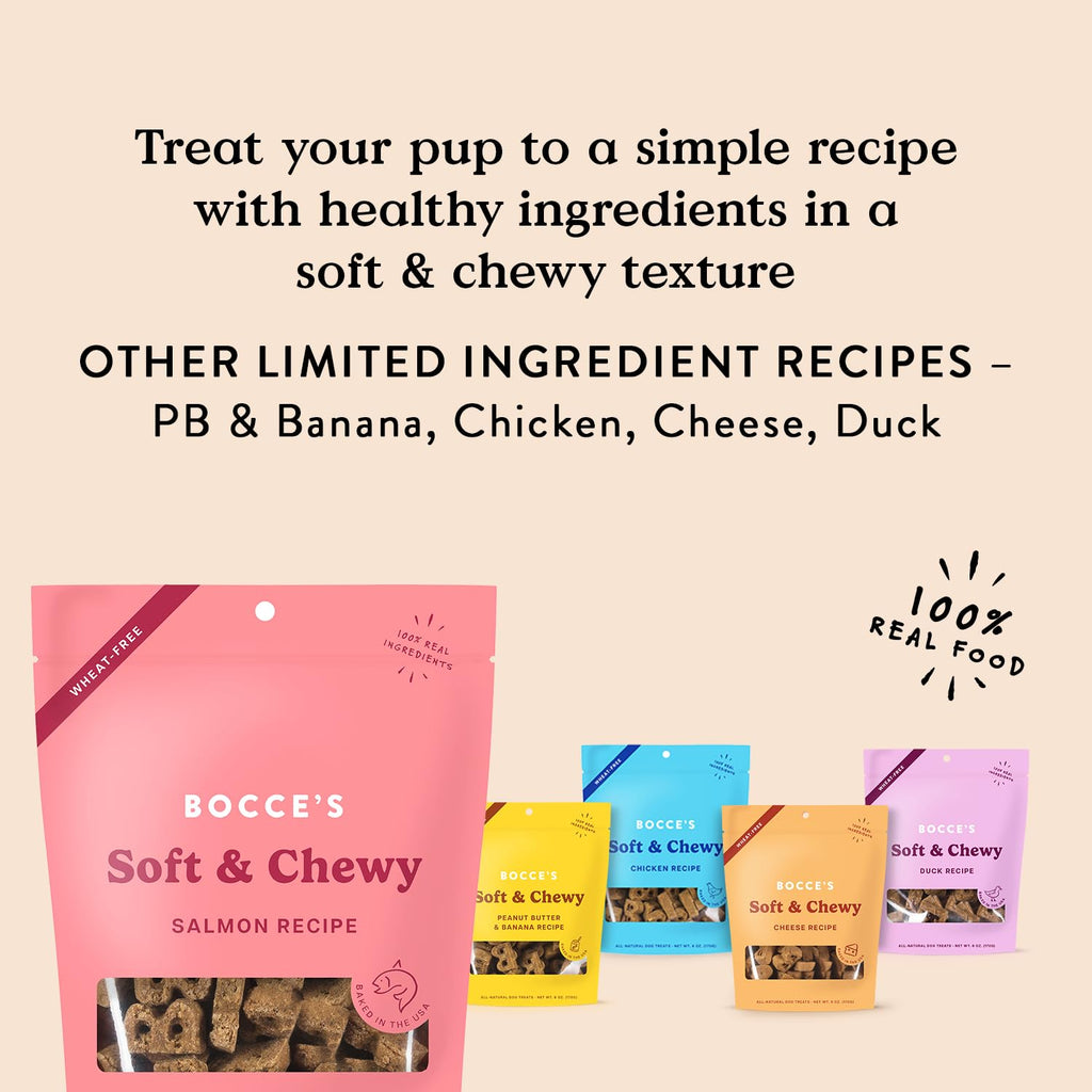 Bocce's Bakery Bac'n Nutty Soft & Chewy Dog Treats, Wheat-Free PB & Bacon Flavored All Natural Limited Ingredient Oven Baked Cookies for Dogs, 6 oz Bag