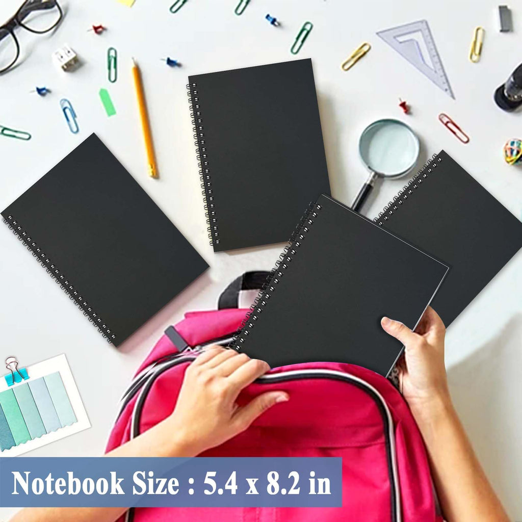 4Pack Small Spiral Notebook A5, 8.25x5.5” 120 Lined Pages Black & Red Wide Ruled Spiral Journal Bulk Blank Kraft Cover Spiral Bound Notebook & Writing Pads for Home Office Meeting Work Note Taking