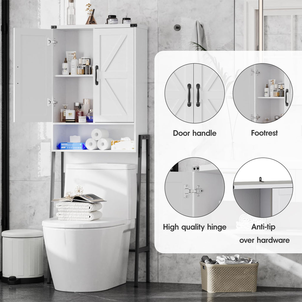 Vabches Over The Toilet Storage Cabinet with 2-Door Design Bathroom Organizers and Storage with Anti-Tip Device Over Toilet Organizer with Shelves for Bathroom,Restroom,Laundry Black