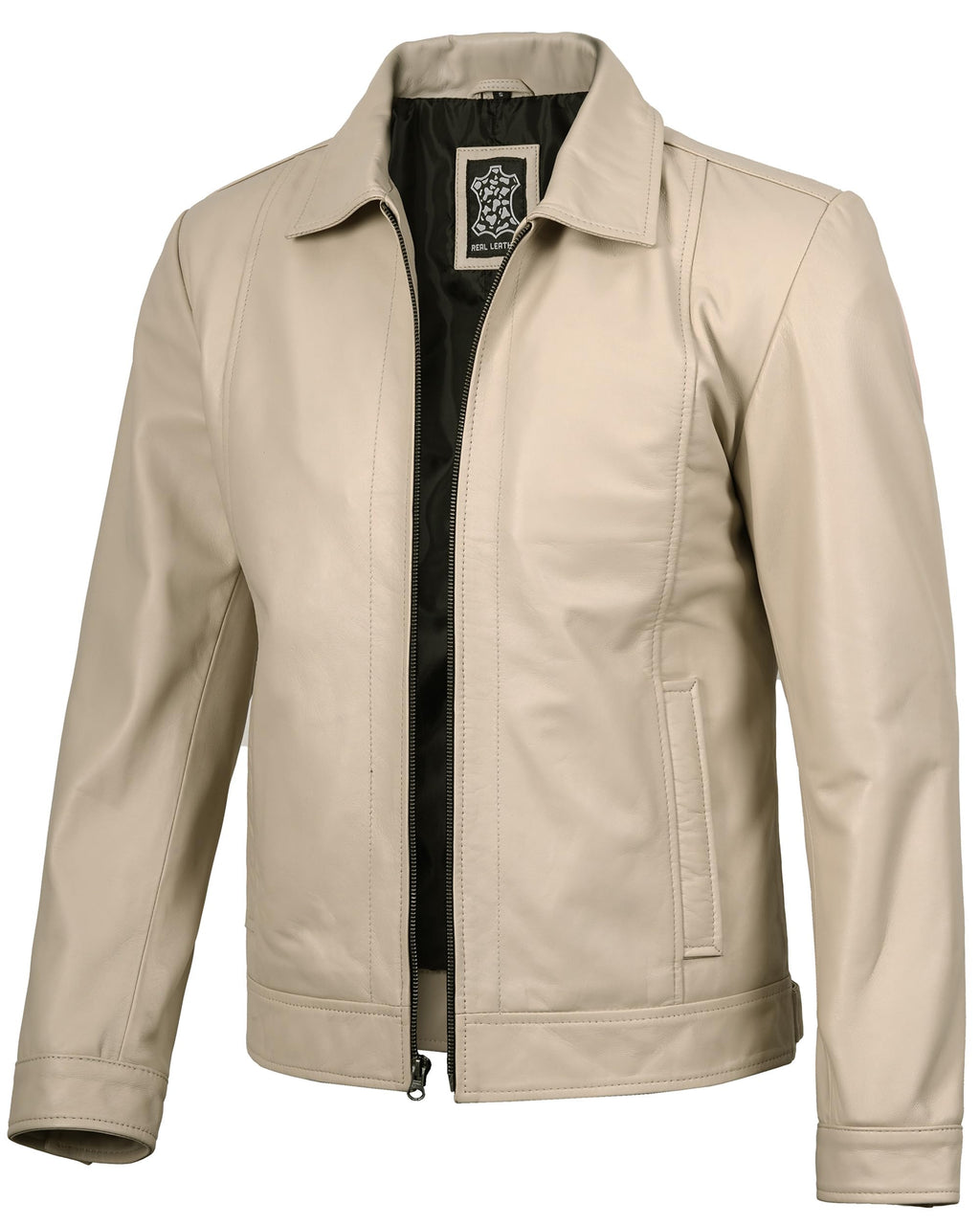 Decrum Vintage Style Mens Leather Jacket - Real Lambskin Classic Shirt Collar Leather Jackets for Men
