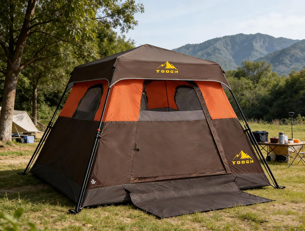 3/4 Person Camping Tent with 1 Door, 4 Windows, and Upgraded Ventilation– Instant Setup, Waterproof, 8'x 8'x 67''Oxford Fabric Floor Pop Up in 60 Seconds Includes Rainfly and Backpack