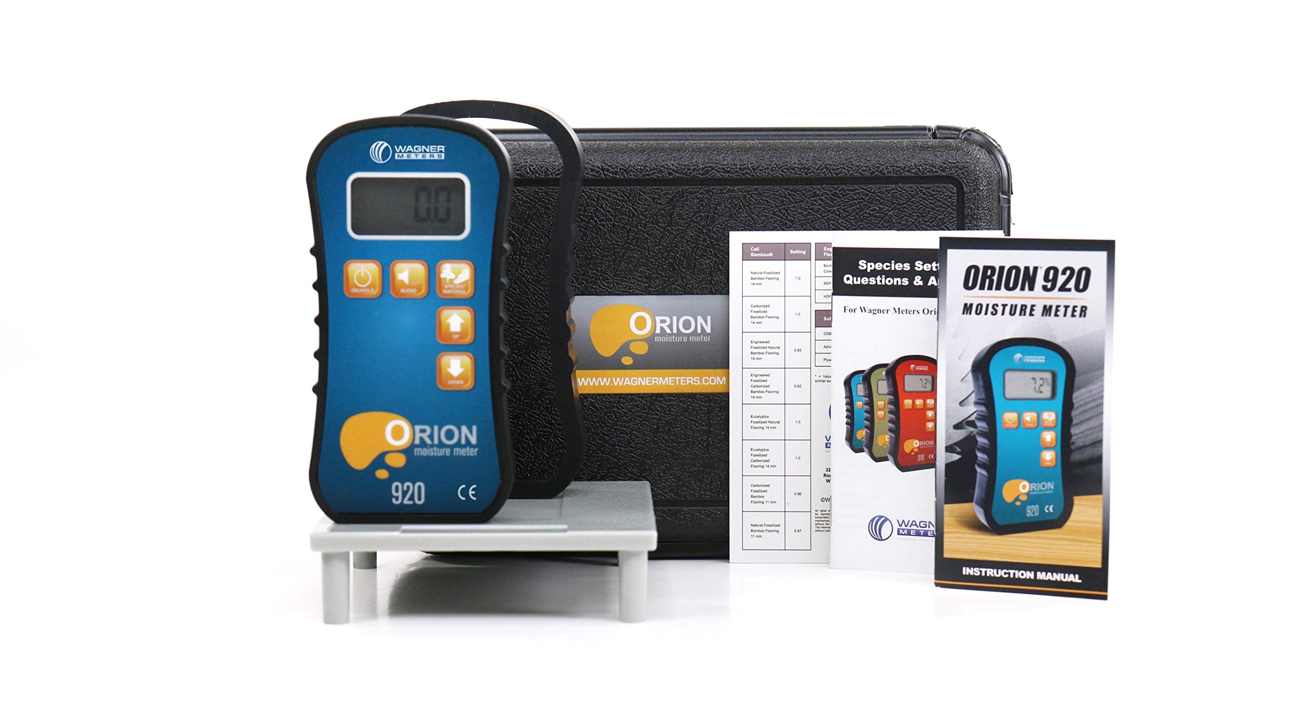 Orion® 910 Pinless Wood Moisture Meter Kit by Wagner Meters | Accurate, Non-Damaging, Deep Depth Lumber Moisture Measurement, On-site Calibration (Standard Calibrator)