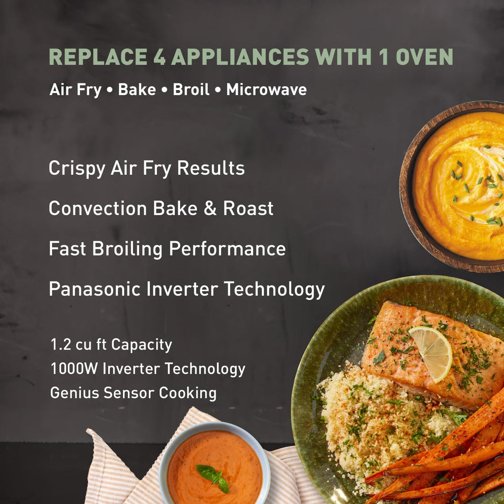 Panasonic HomeChef 4-in-1 Countertop Microwave Air Fryer Combo, Time-Saving 20 Presets + App-Linked Recipes, 1000W 1.2 cu ft Inverter Multi Oven & Convection Tech – NN-CV87QS Stainless Steel