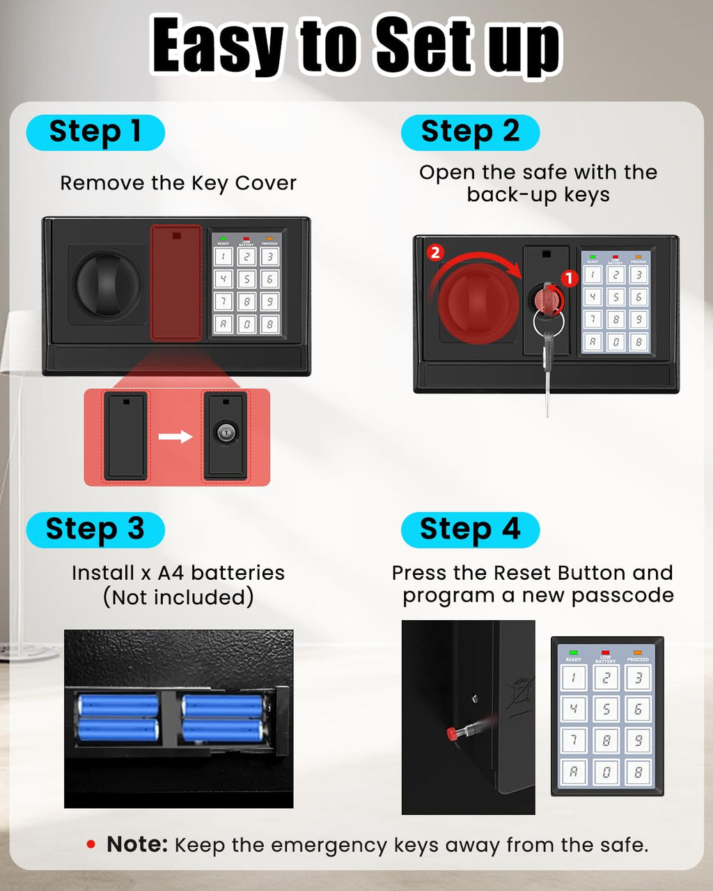 Home Safe Box, Safes with Fireproof Waterproof Bag, 9.84'' H Anti-Theft Digital Security Lock Box with Smart Alert System, Removable Shelf, Mute Function, Document Safes for Jewelry