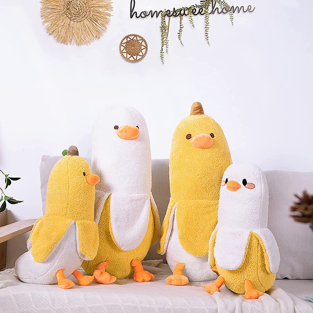 PEACH CAT Cute Banana Duck Stuffed Animal Long Banana Chef Duck Plush Pillow for Girls and Boys White 12"
