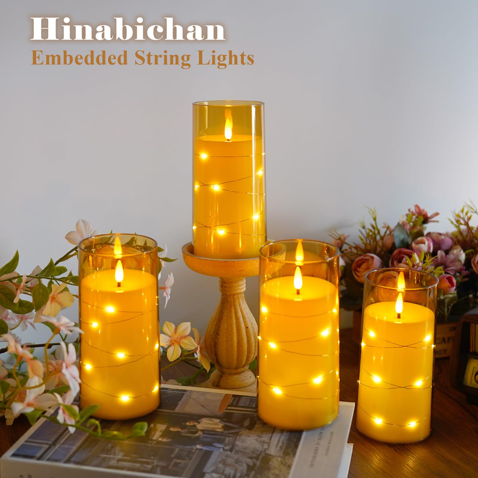 Flickering Flameless Candles with Remote Timer, 6pcs LED Battery Operated Candles with Embedded String Lights Red, Same Size D3 H6