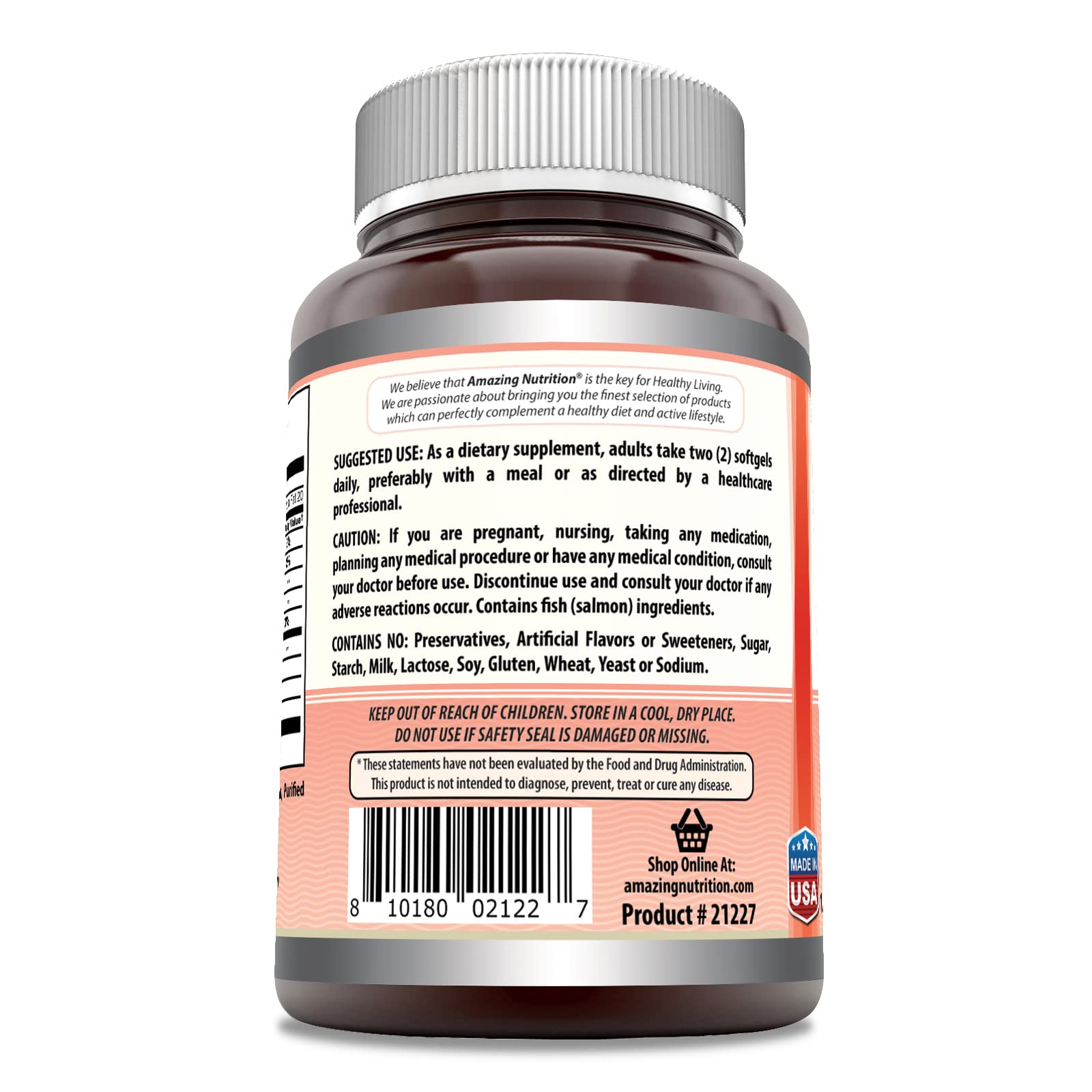 Amazing Omega Wild Alaskan Salmon Oil Supplement | 2000 Mg per Serving | 180 Softgels | Non-GMO | Gluten-Free | Made in USA