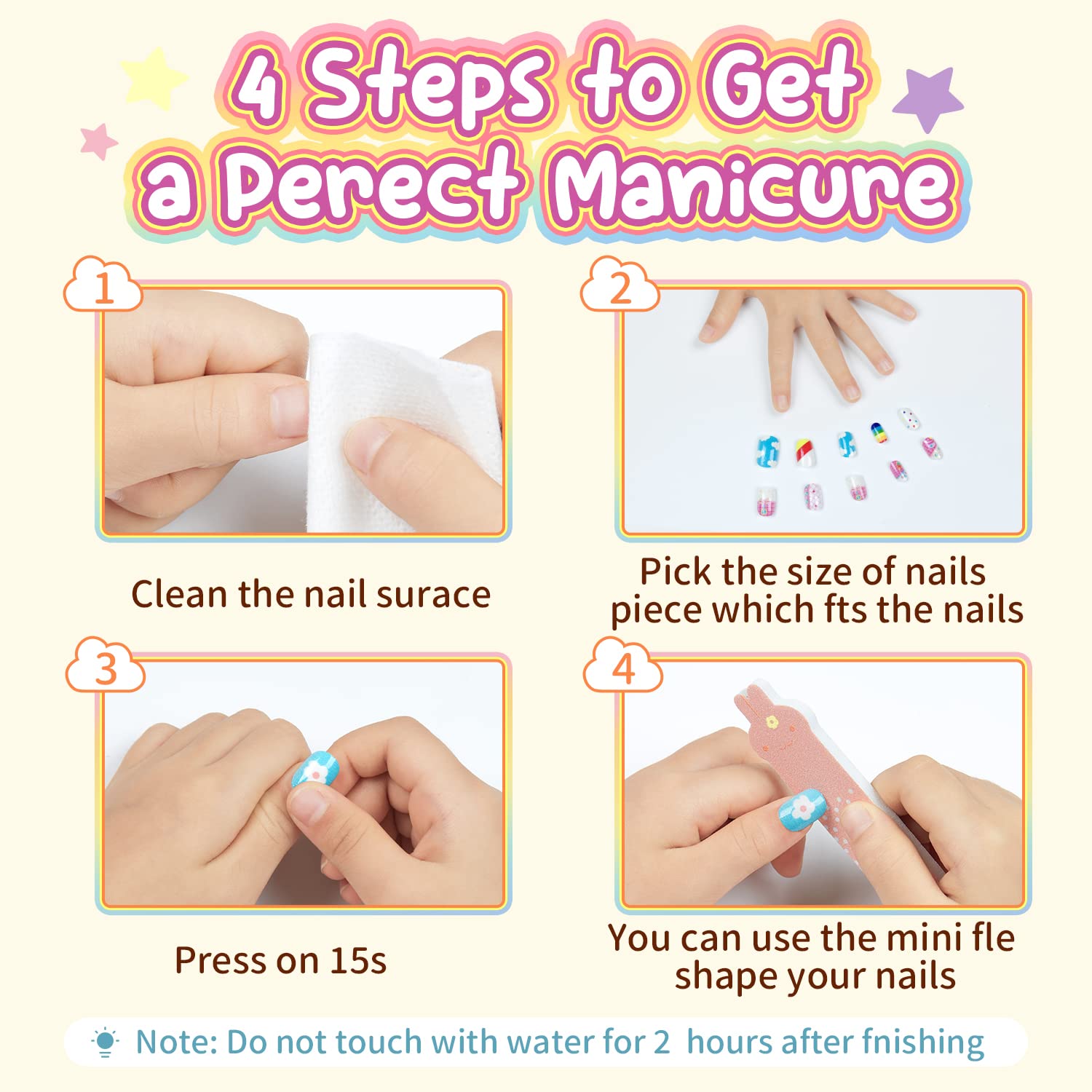 Modelones Press on Nails for Kids 144Pcs 6 Pack Children Acrylic Fake Nails Pre-glue Full Cover Glitter Gradient Color Heart Cat Short False Nail Art Kits Sets Christmas Gifts for Kids Girls