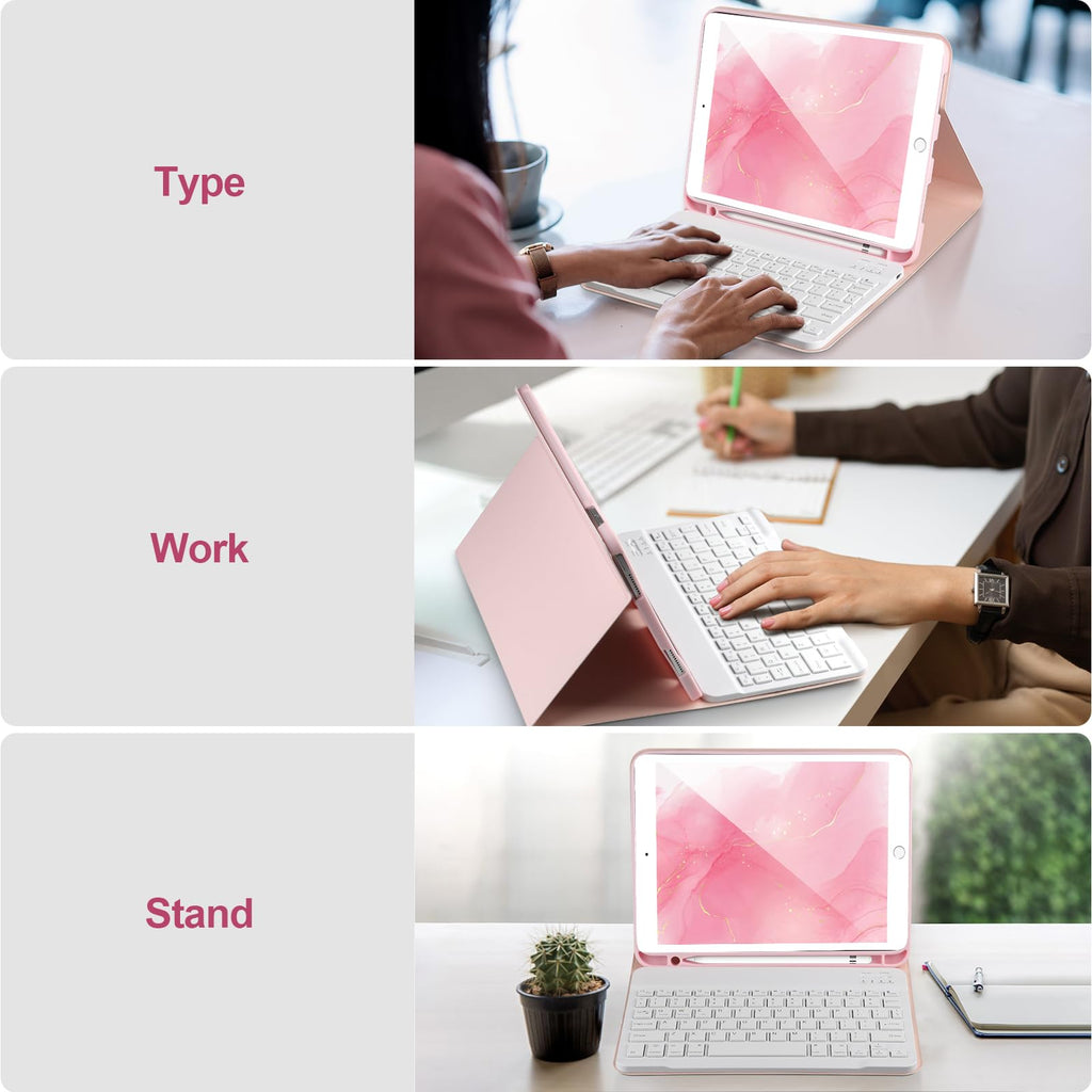 AHYWTAN Keyboard Case for iPad 9/8/7th Gen 10.2, Bluetooth Keyboard with 7 Color Backlit, iPad 10.2 inch Case with Keyboard, Pencil Holder, Black-L