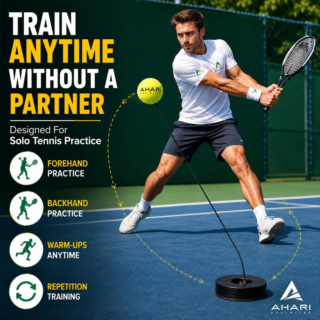 Premium Tennis Trainer Set, Pro Rebounder with Metal Base in a Carrying Cylinder, 3 Replacement Rebound Balls, & Wristband, Portable Tennis Practice Equipment for Solo Training