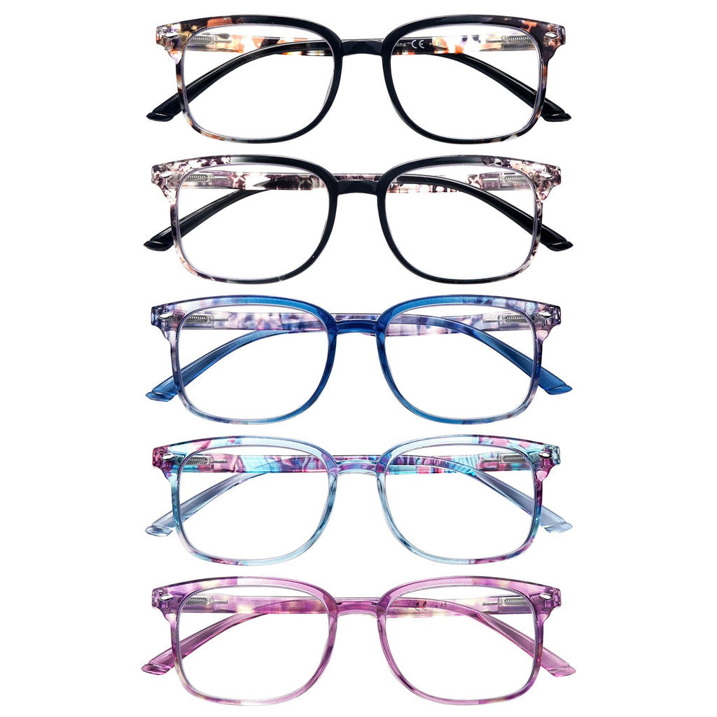 5 Pack Reading Glasses Blue Light Blocking for Women,Computer Readers with Spring Hinge
