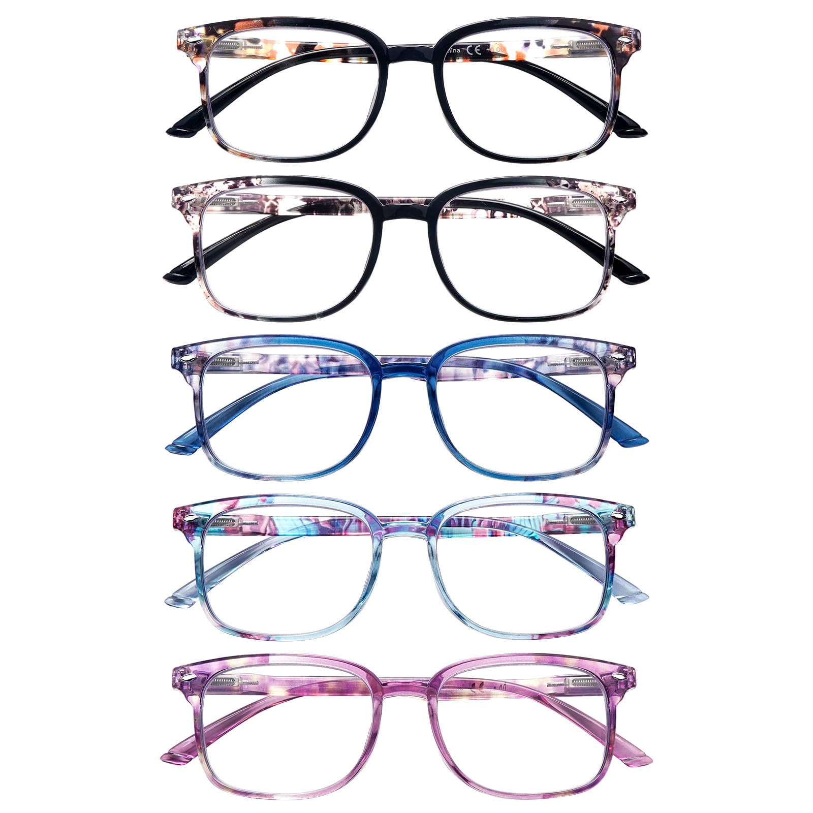 5 Pack Reading Glasses Blue Light Blocking for Women,Computer Readers with Spring Hinge