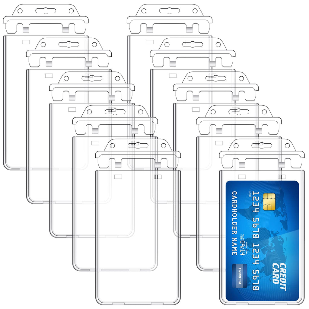 Tinlade 10 Pack Permanent Locking Hard Plastic Badge Holder Vertical Clear ID Badge Holder Heavy Duty Protector Case for Office School Card Travel 2.4 x 4.2 inches