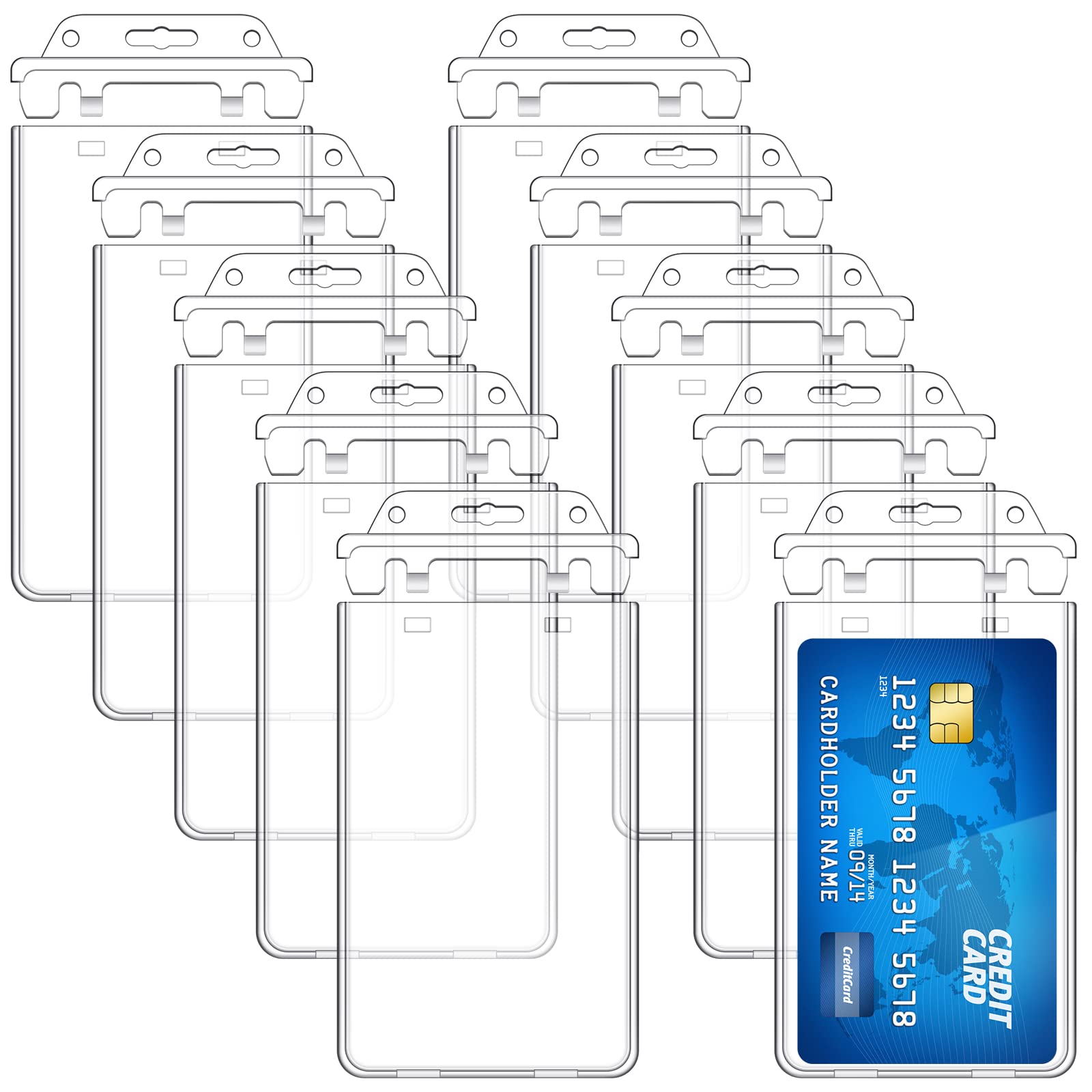 Tinlade 10 Pack Permanent Locking Hard Plastic Badge Holder Vertical Clear ID Badge Holder Heavy Duty Protector Case for Office School Card Travel 2.4 x 4.2 inches