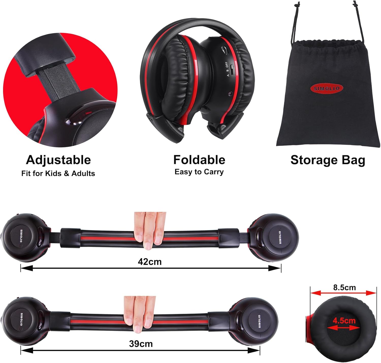 SIMOLIO 2 Pack of Wireless Car Headphones, 2 Channel IR Wireless Headphones for Kids, Not Bluetooth, in Car DVD Headsets with Storage Bag for Vehicle Universal Rear Entertainment System