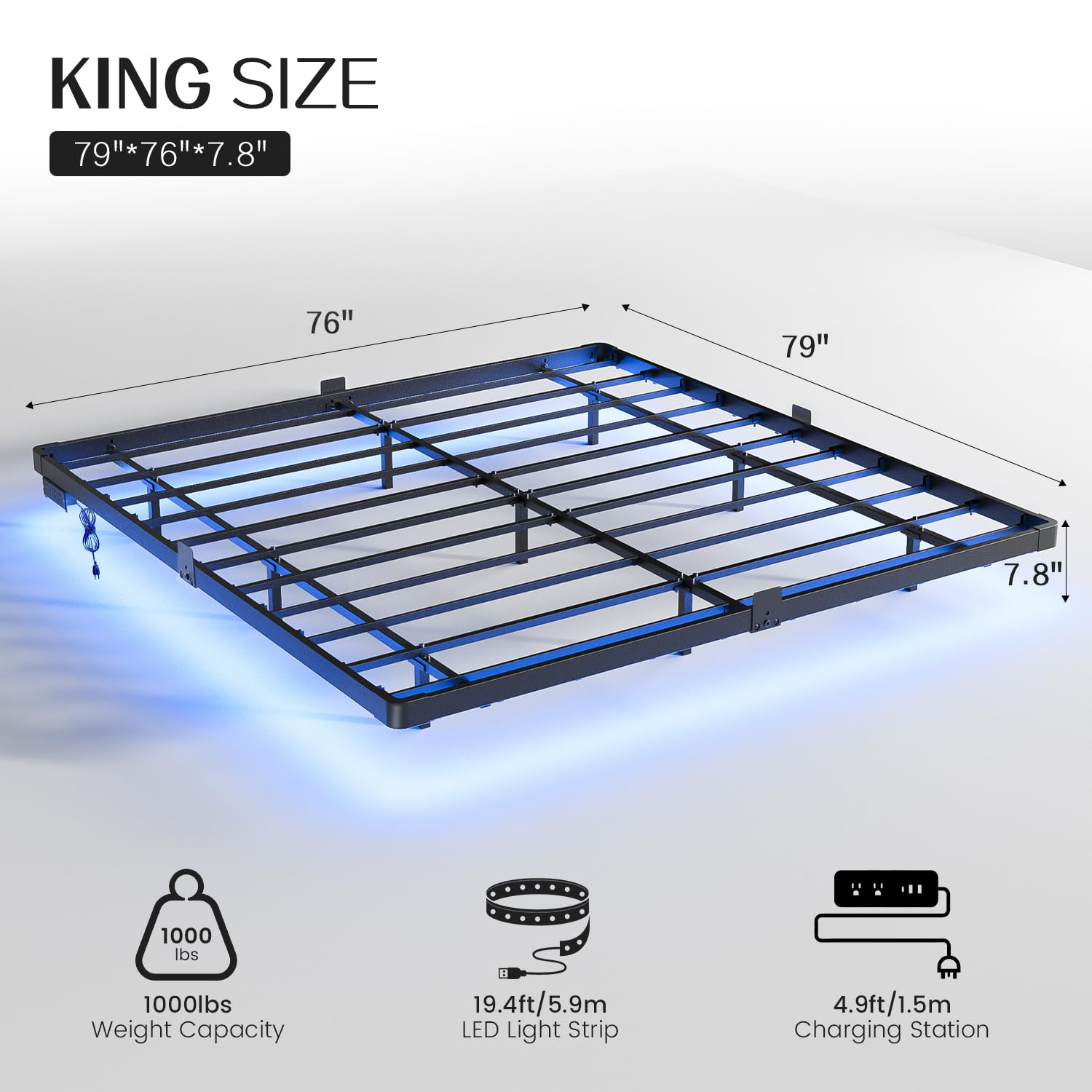 OLEVS Floating Bed Frame Full Size with Smart LED Lights and Charging Station - Modern Metal Platform Bed, Easy Assembly No Box Spring Needed
