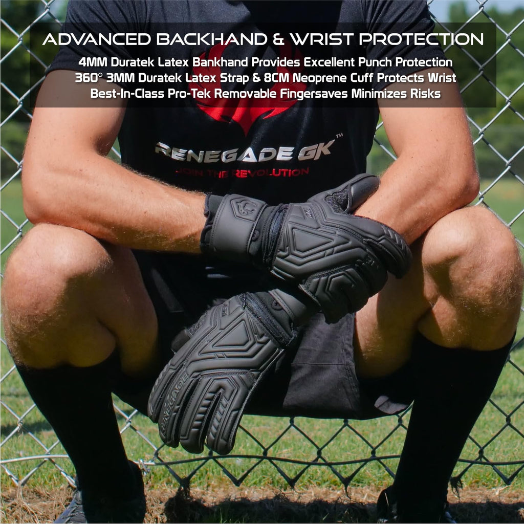 Renegade GK Fury Goalie Gloves with Microbe-Guard - Adult, Youth, Kids (Sizes 6-11) Pro-Tek Fingersaves & 4+3MM Giga Grip | High Performance Pro-Level Goalkeeper Glove | Based in USA