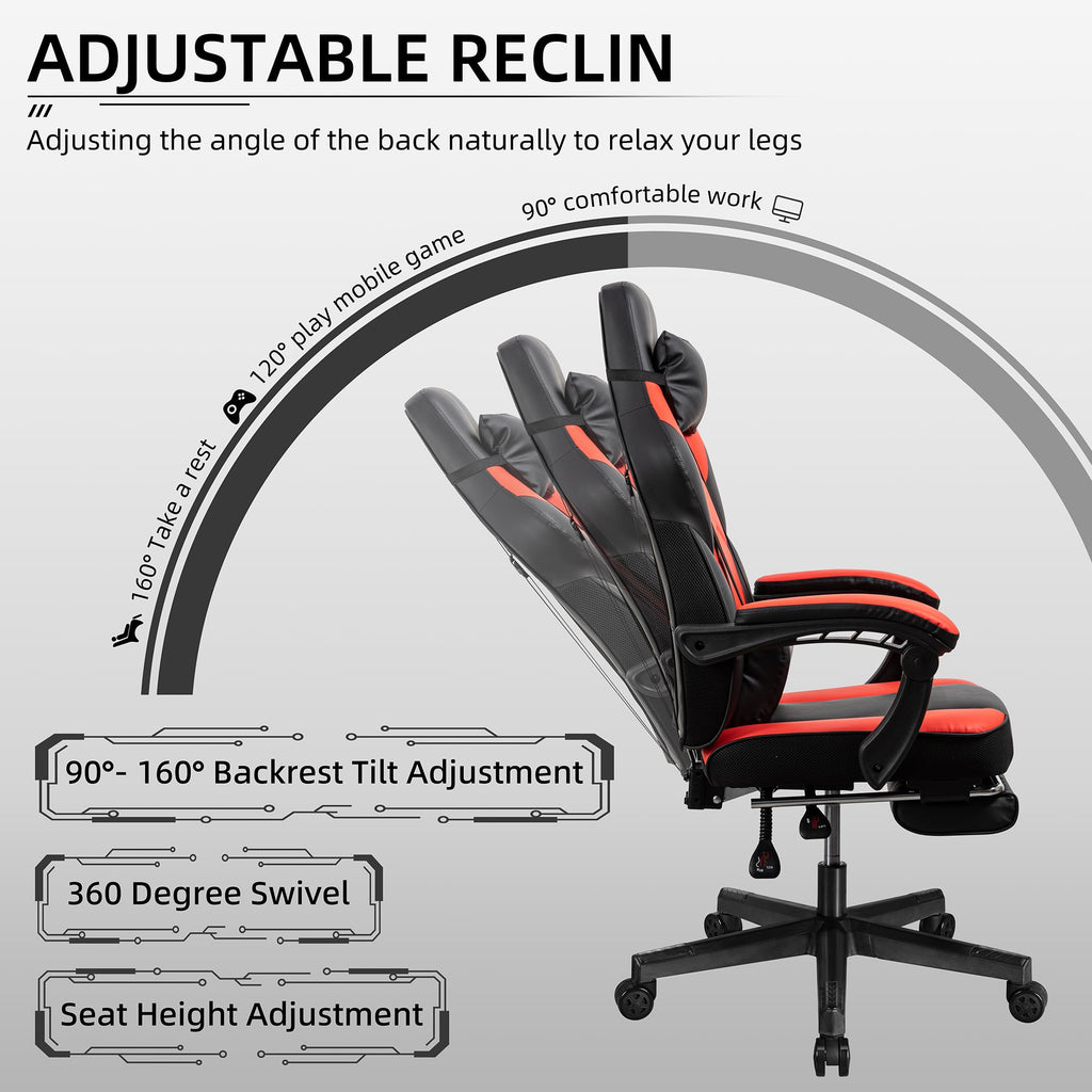 Shintenchi Gaming Chair,Video Game Chair with footrest and Massage Lumbar Support,Height Adjustable Game Chair with 360°Swivel Seat Ergonomic Computer Chair with Headrest for Office or Gaming(Blue)