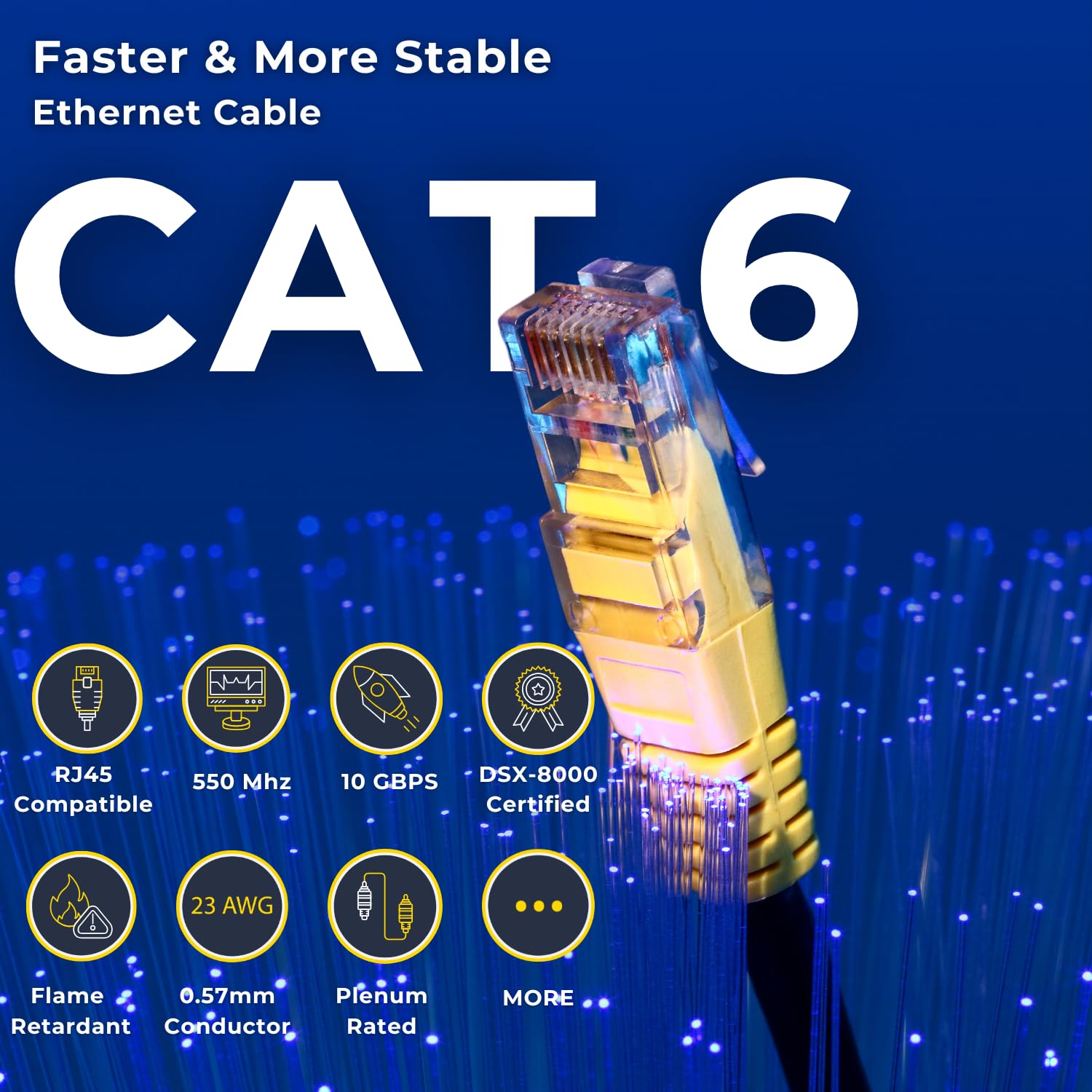 550MHZ CAT6 Plenum Cable 1000ft, 100% Pure Bare Copper, PoE++, DSX- 8000 Certified 23AWG 4Pair, Solid Network Cable Unshielded Twisted Pair (UTP)