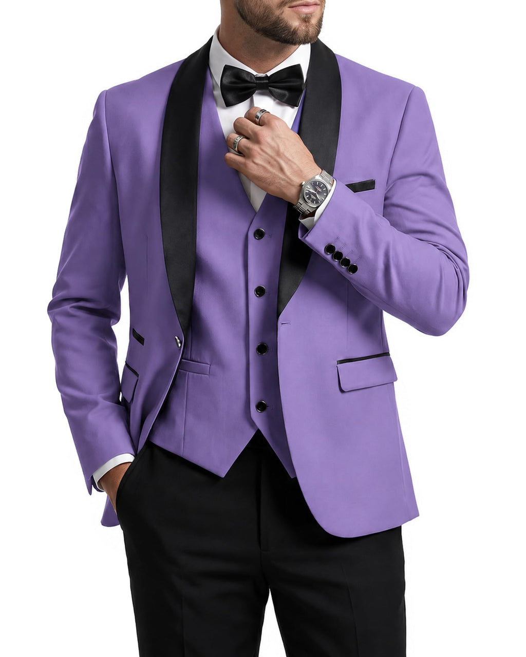 MrSure Men’s 3 Piece Slim Fit Suit, One Button Shawl Lapel Tuxedo, Premium Dinner Jacket Vest Pants & Tie Set