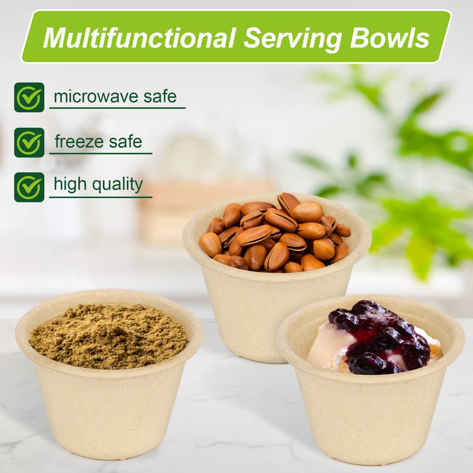 4 oz Small Paper Bowls, 100 Pack Compostable Bagasse Fiber Bowls, Microwavable for Condiments, Sauce, Ice Cream