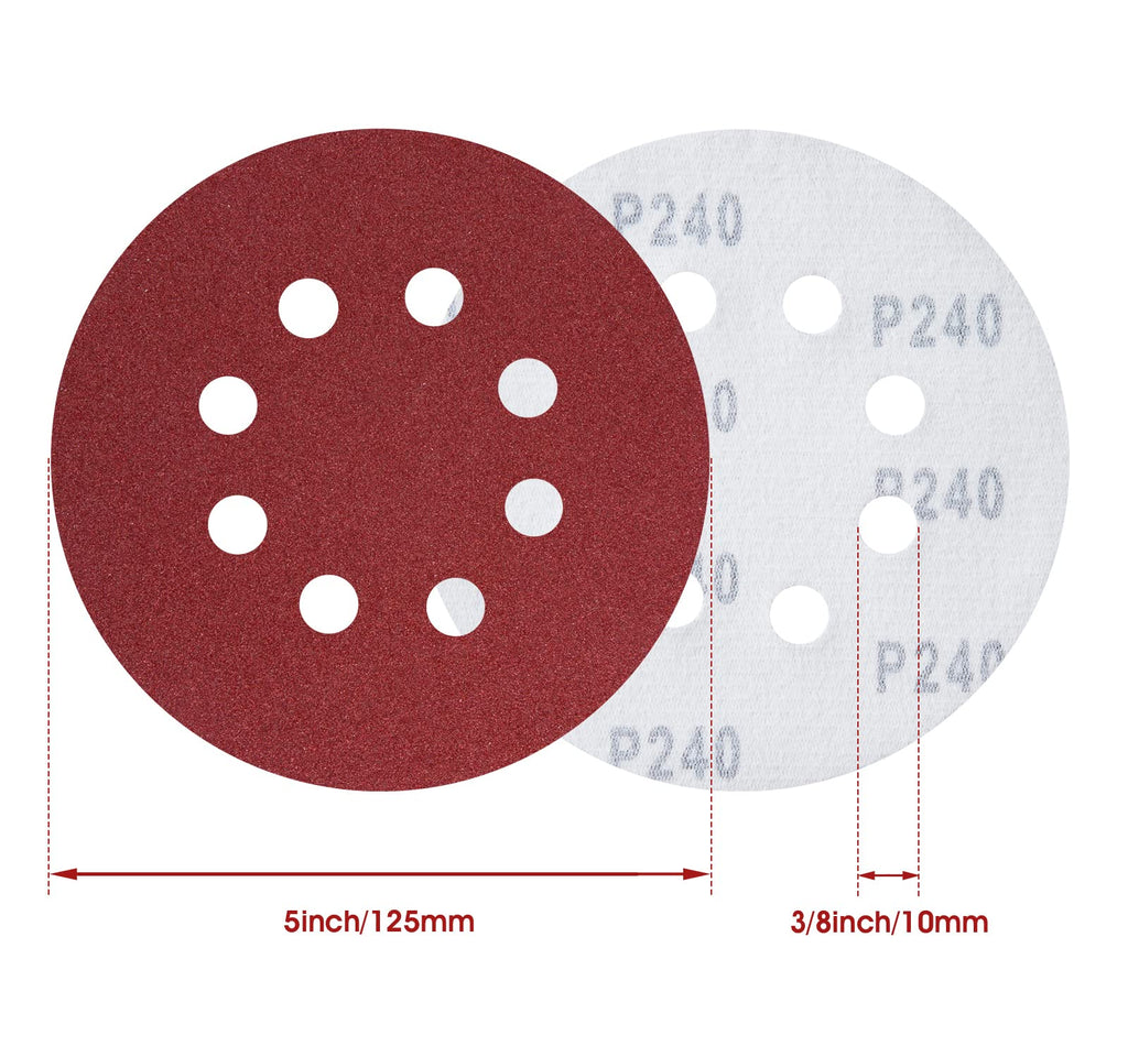 S SATC 72 PCS 5 Inch 8 Hole Hook and Loop Adhesive Sanding Discs Sandpaper for Random Orbital Sander 40 60 80 120 180 240 320 Grits