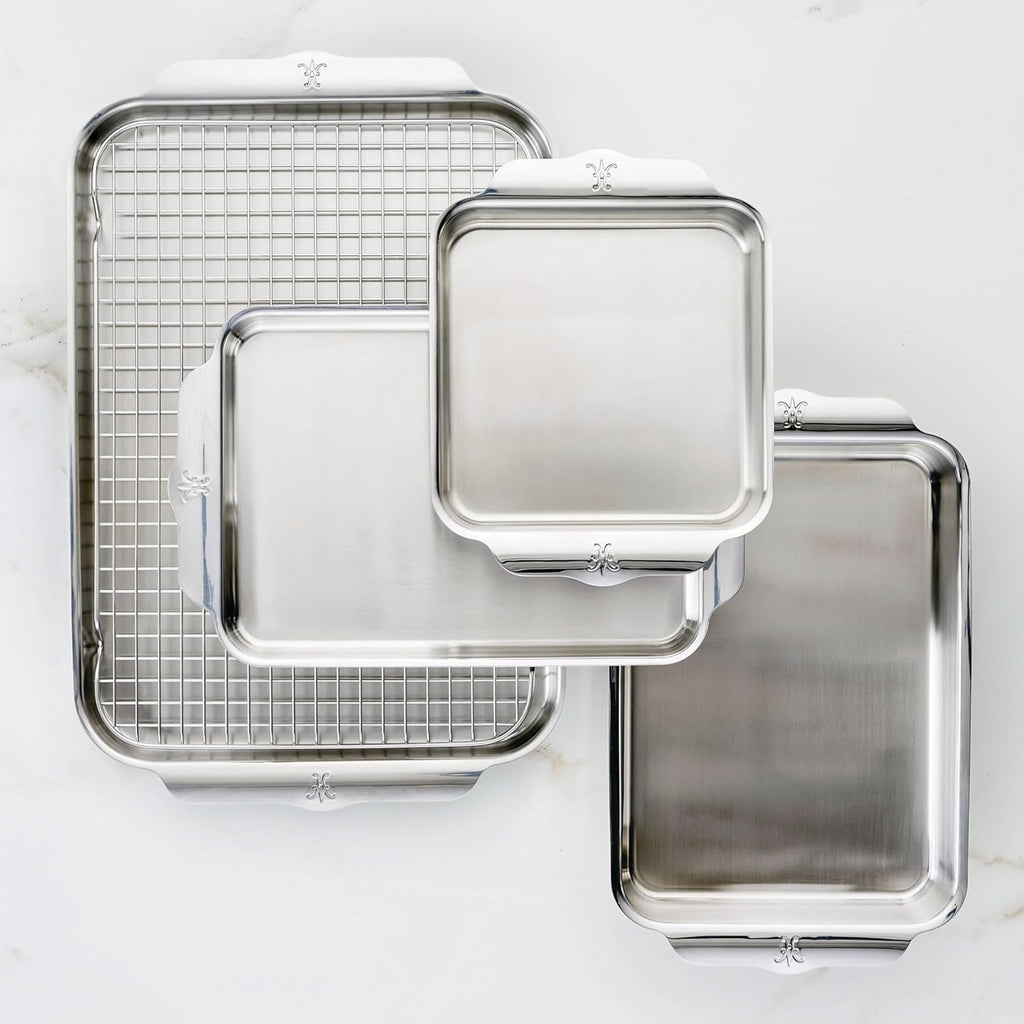 Hestan Provisions OvenBond – 3-Piece Tri-ply Baking Sheet Set Professional Stainless Steel Bakeware, Half & Quarter Sheets & Rack