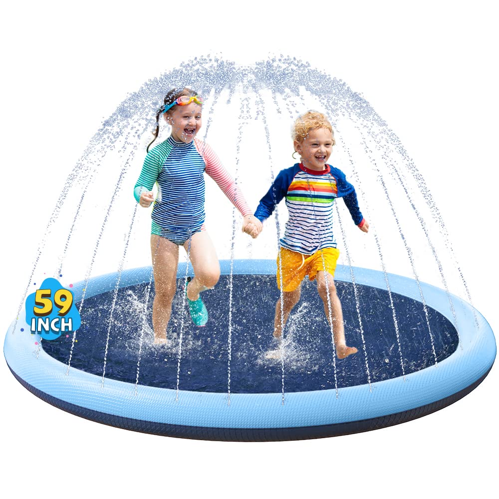 VISTOP 67" Non-Slip Splash Pad for Kids and Dogs, Thickened Sprinkler Pool for Toddlers, Outdoor Backyard Water Toys, Fun Fountain Play Mat for Babies, Children & Pets Blue