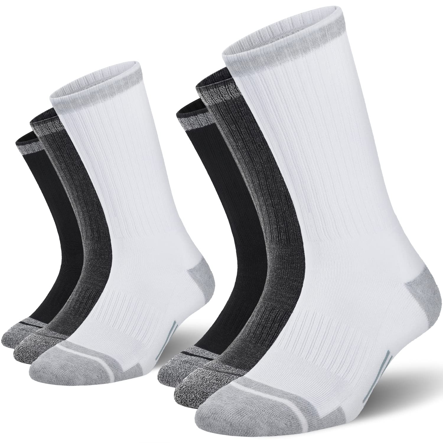 FITRELL 6 Pack Men's Athletic Moisture Wicking Crew Socks Cushioned Sport Running Work Boot Socks Size 9-12/12-15