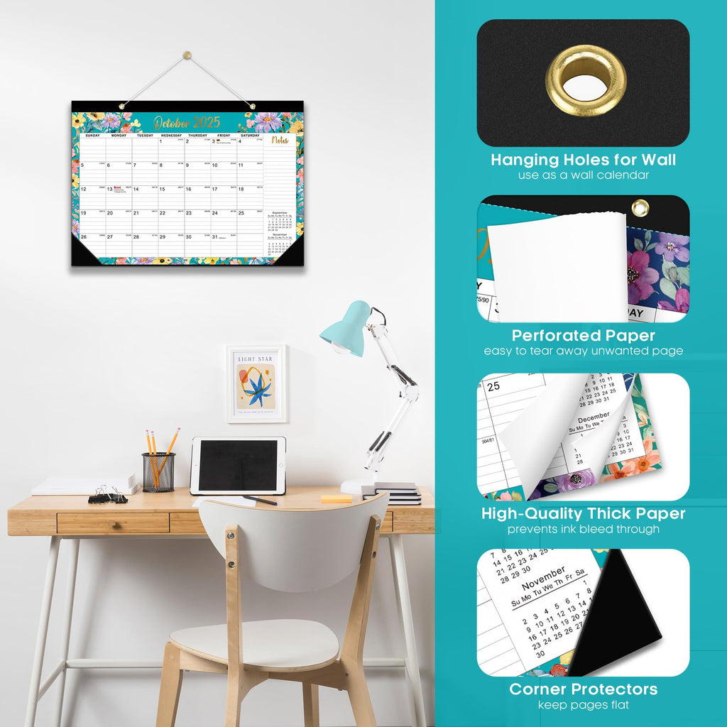 Desk Calendar 2026-2027, 21-Month Calendar Runs Until June 2027, Large 17" x 12" Monthly Desktop & Wall Calendar for Home & Office - Floral