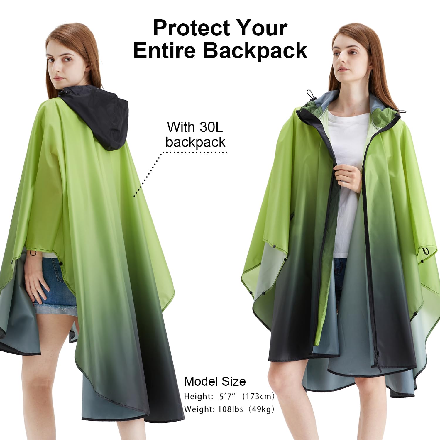 Rain Poncho Jacket Coat Hooded Zipper Style for Women/Men/Adult with Pocket