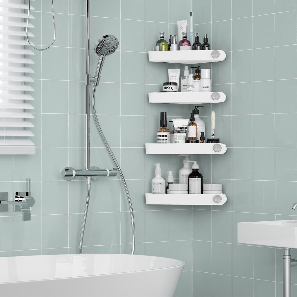 Sotfamily Plastic Shower Caddy Corner (for 90° Only), 2 Pack Adhesive Corner Shower Shelves for Bathroom Organizers and Storage, Black