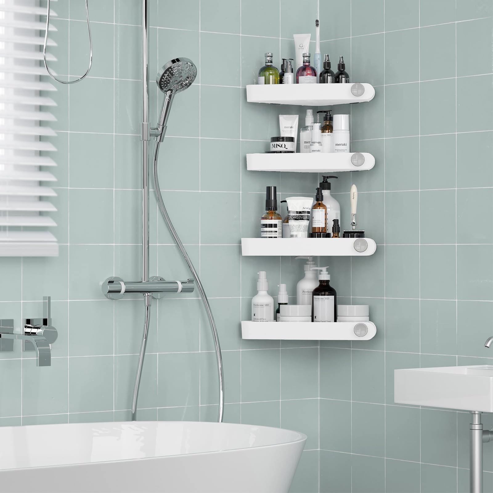Sotfamily Plastic Shower Caddy Corner (for 90° Only), 2 Pack Adhesive Corner Shower Shelves for Bathroom Organizers and Storage, Black